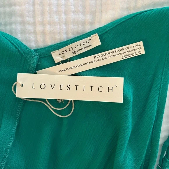 LOVESTITCH Bright Emerald Green Gauze Boho Maxi Dress Pockets M L Adjustable NWT - Picture 9 of 9